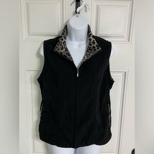 4- CALABAZA Black CHEETAH Print Contrast Zip-Up Vest